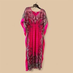 Bright Pink Paisley Maxi Dress with V-Neck